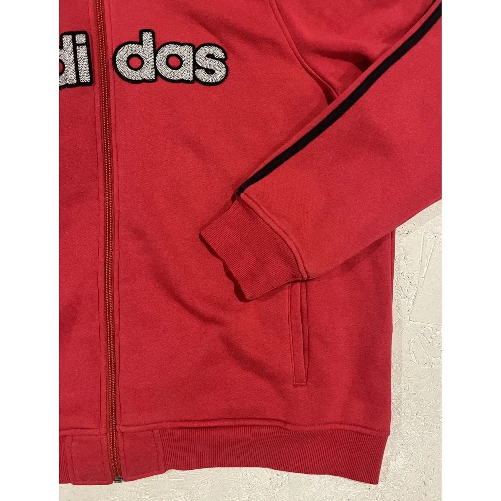 Vintage‎ 3 Strips Label ADIDAS Embroidered Zippered Hooded Sweatshirt Mens 2XL
